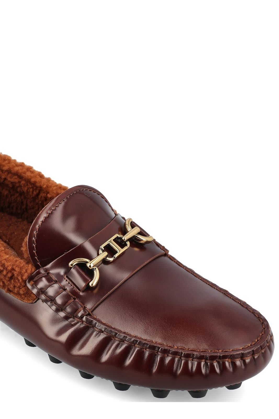 Shop Tod's T Plaque Round Toe Loafers In Brandy