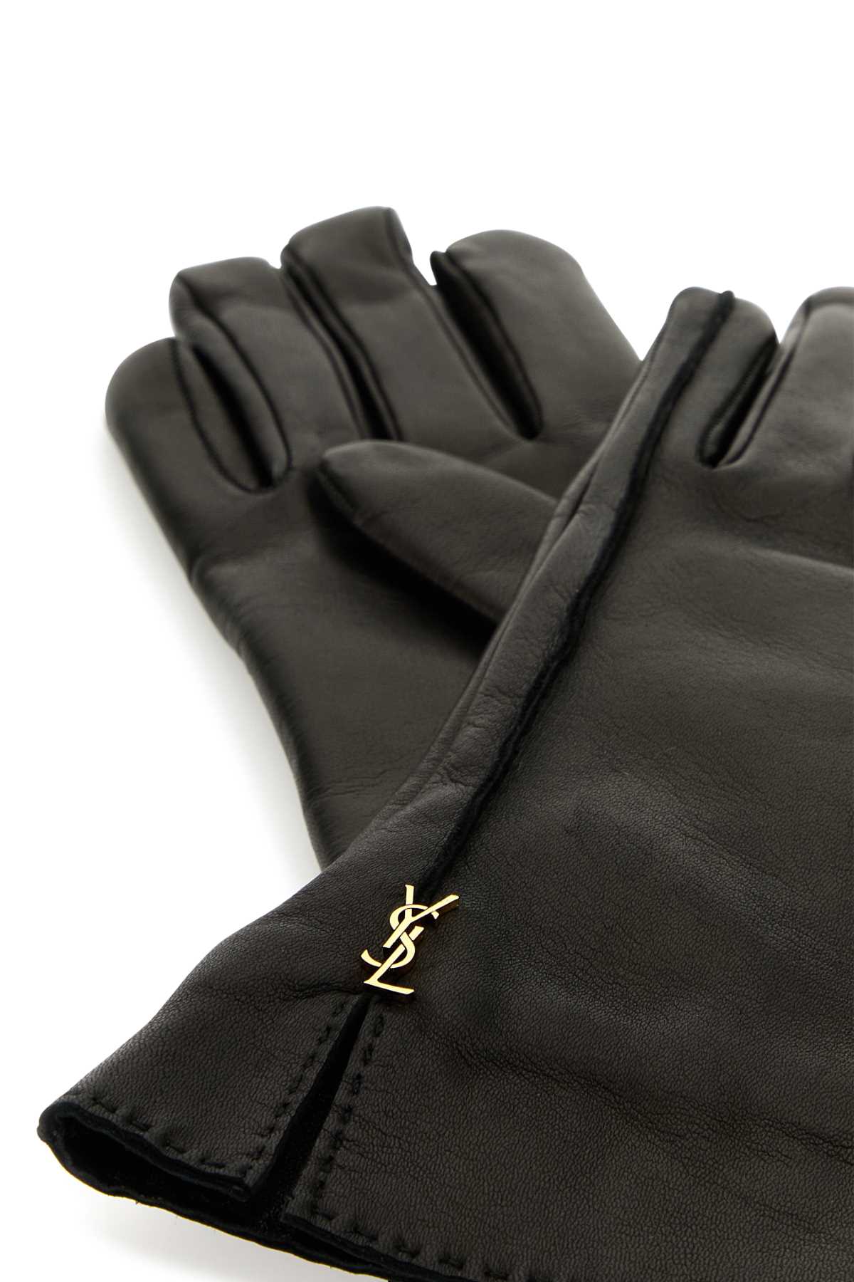 Shop Saint Laurent Black Leather Cassandre Gloves