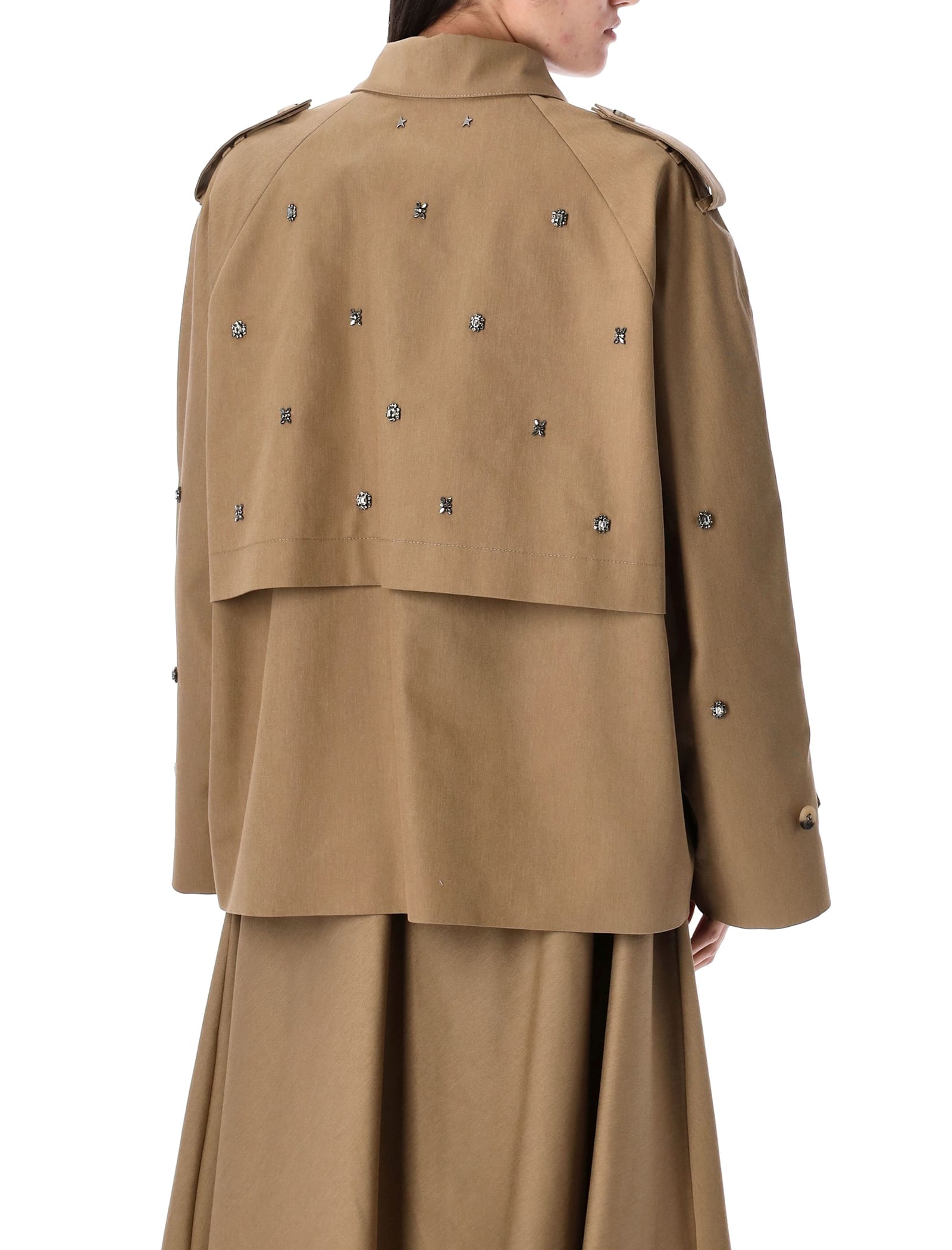 Golden Goose Noa Short Trench Embellished Epaulettes In Khaki Beige