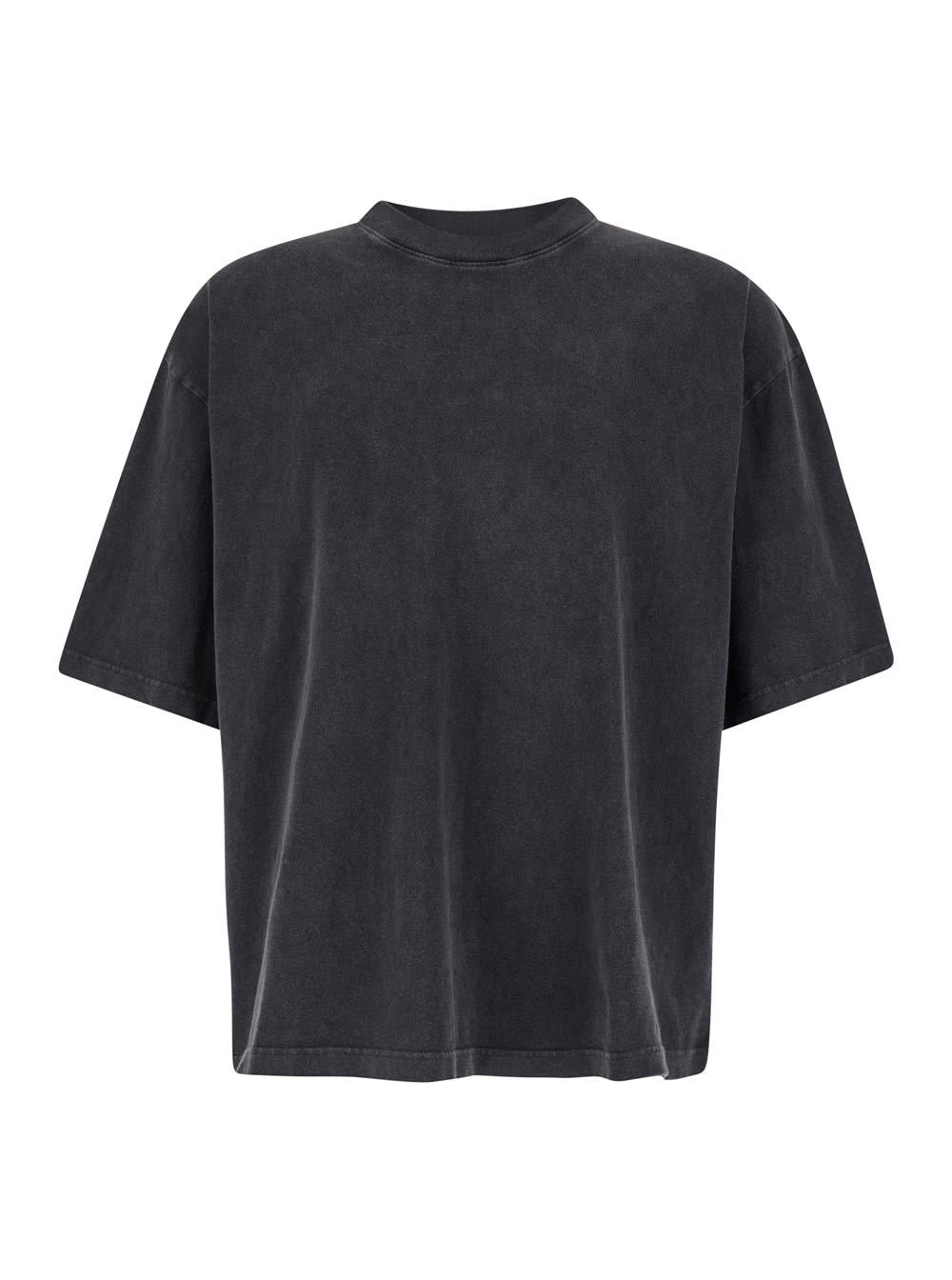 Grey Crewneck T-shirt With Typo Embroidery In Cotton Man