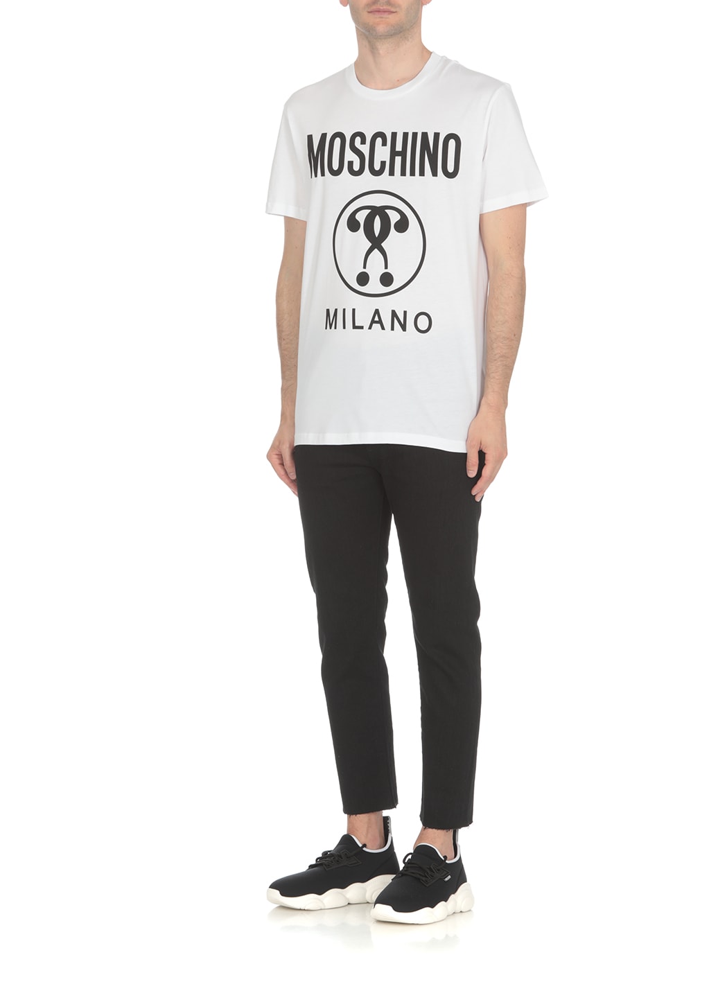 Moschino Cotton T-shirt With Double Question Mark Logo In White