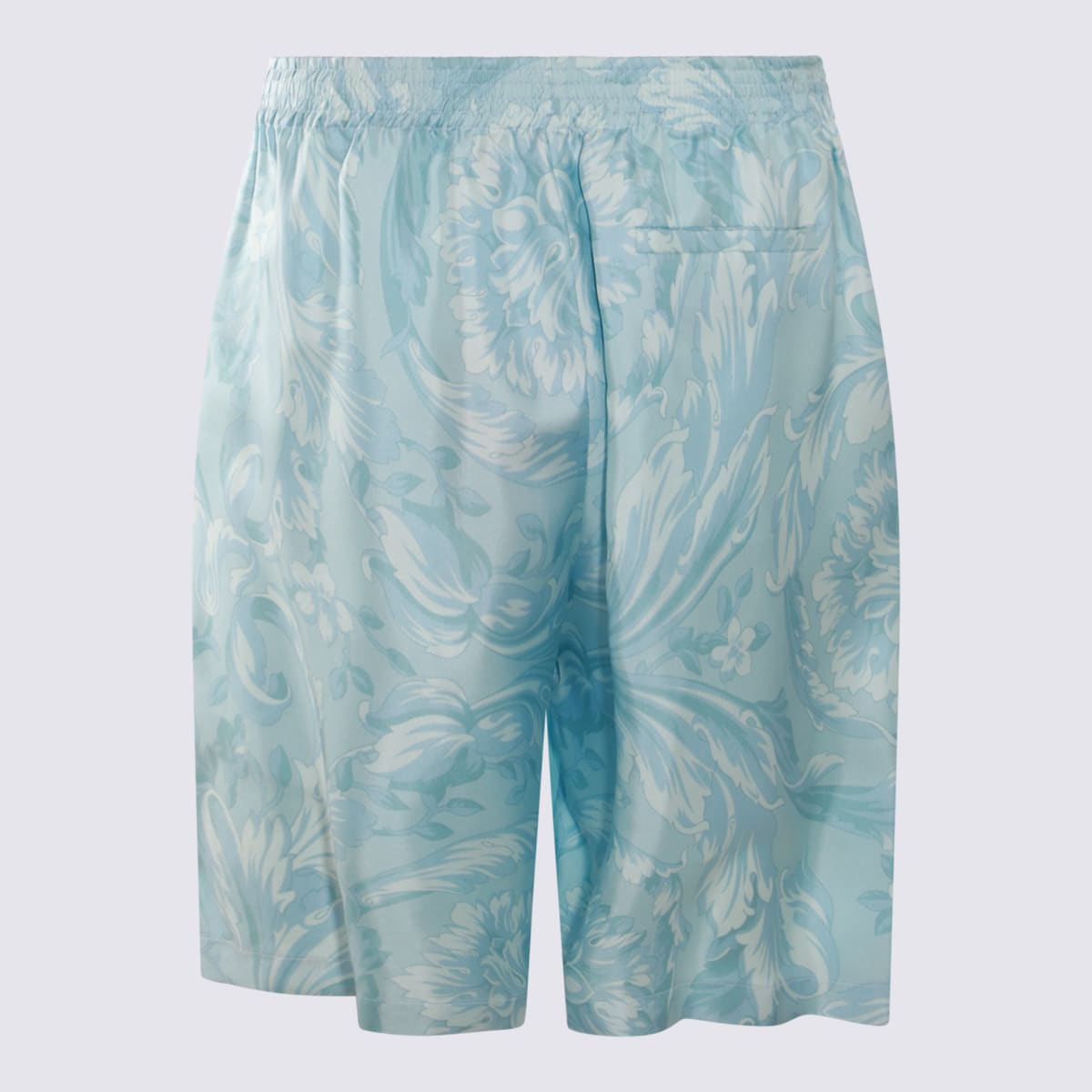 Shop Versace Light Blue Silk Shorts