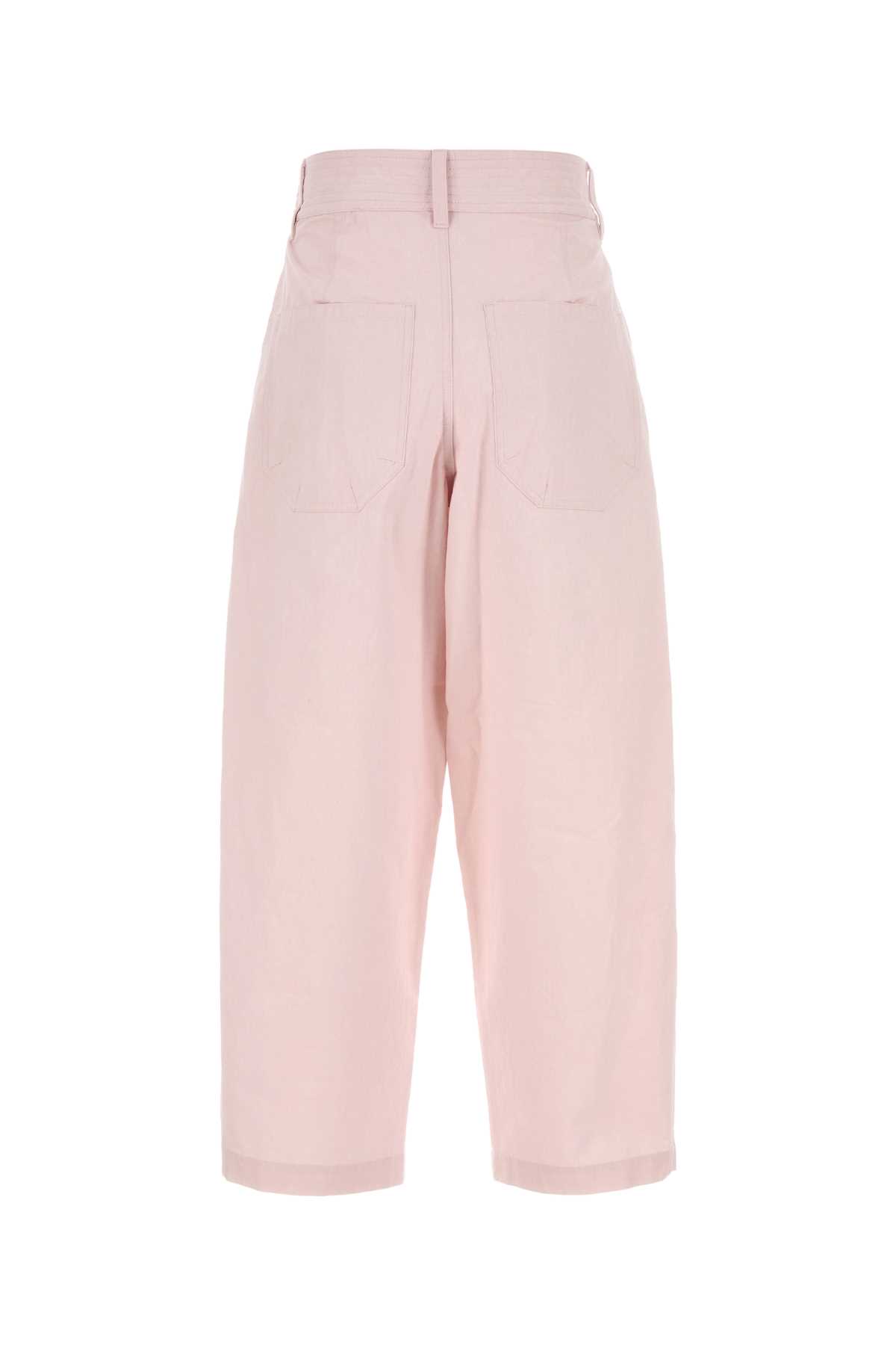 Isabel Marant High Waist Cotton Pant With Elastic Waistband In Lightpin