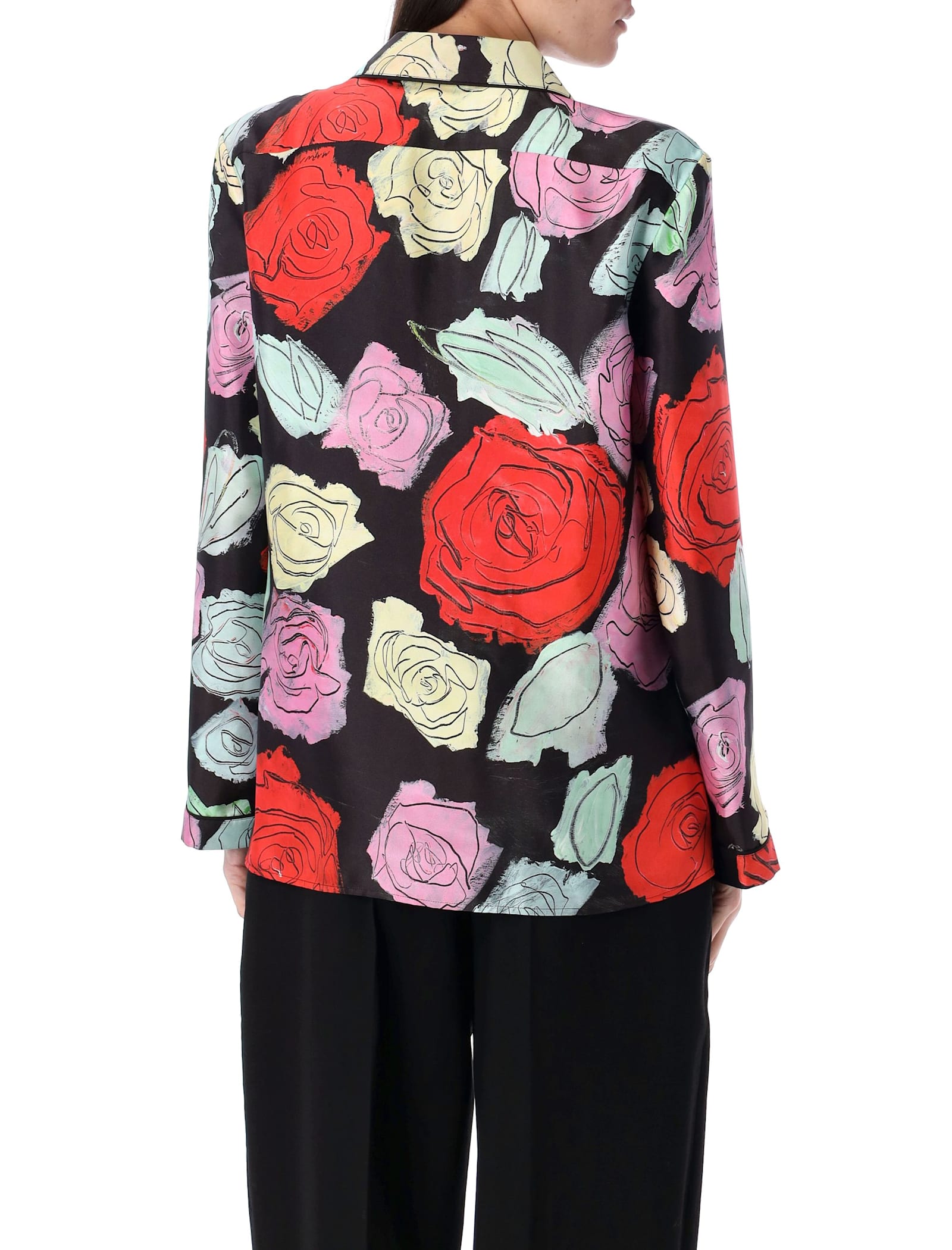 Marni Roses Silk Twill Pyjama Shirt In Black Multi Rose