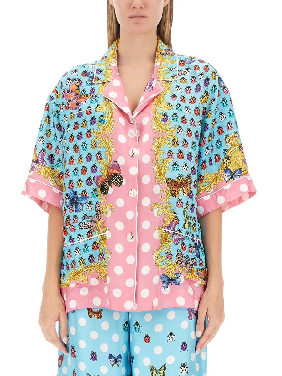 Shop Versace Butterfly Print Shirt In Multicolour