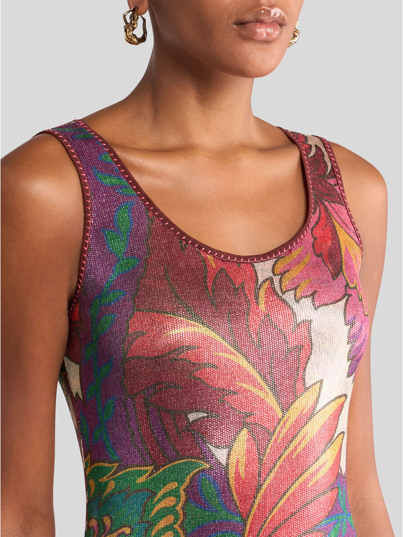 Etro Laminated Jersey Dress With Maxi Floral Print
