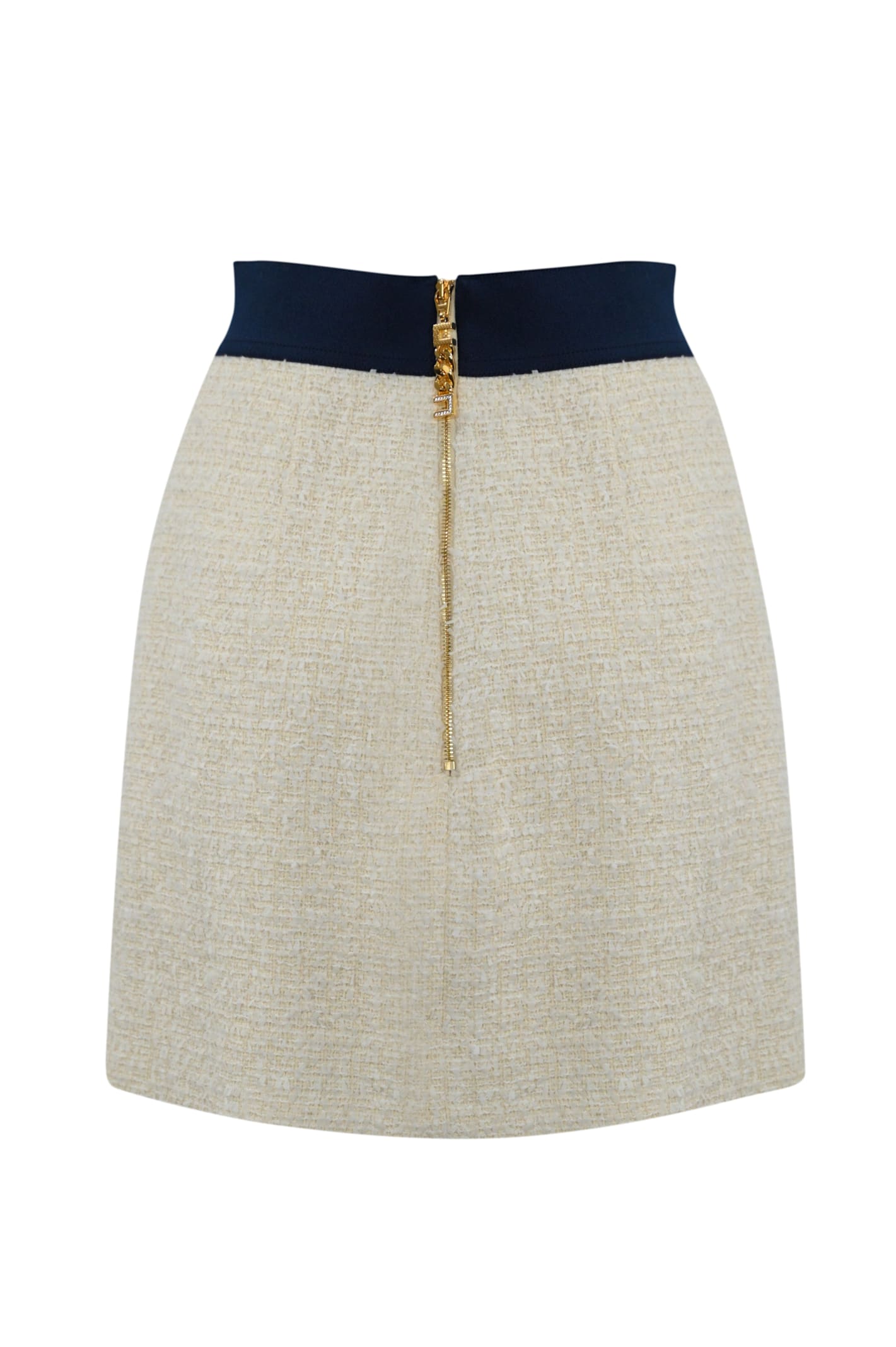 Shop Elisabetta Franchi Tweed Skirt With Pockets In Burro/navy