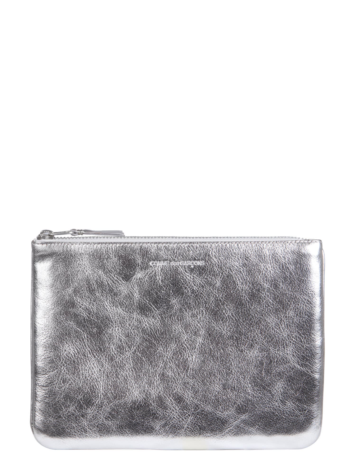 Comme Des Garçons Leather Pouch In Silv Silver