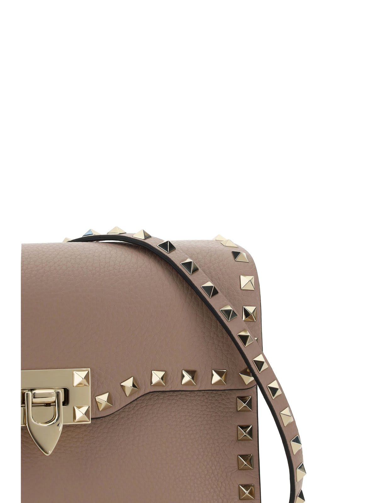 Shop Valentino Garavani Rockstud Foldover Top Small Shoulder Bag In Powder