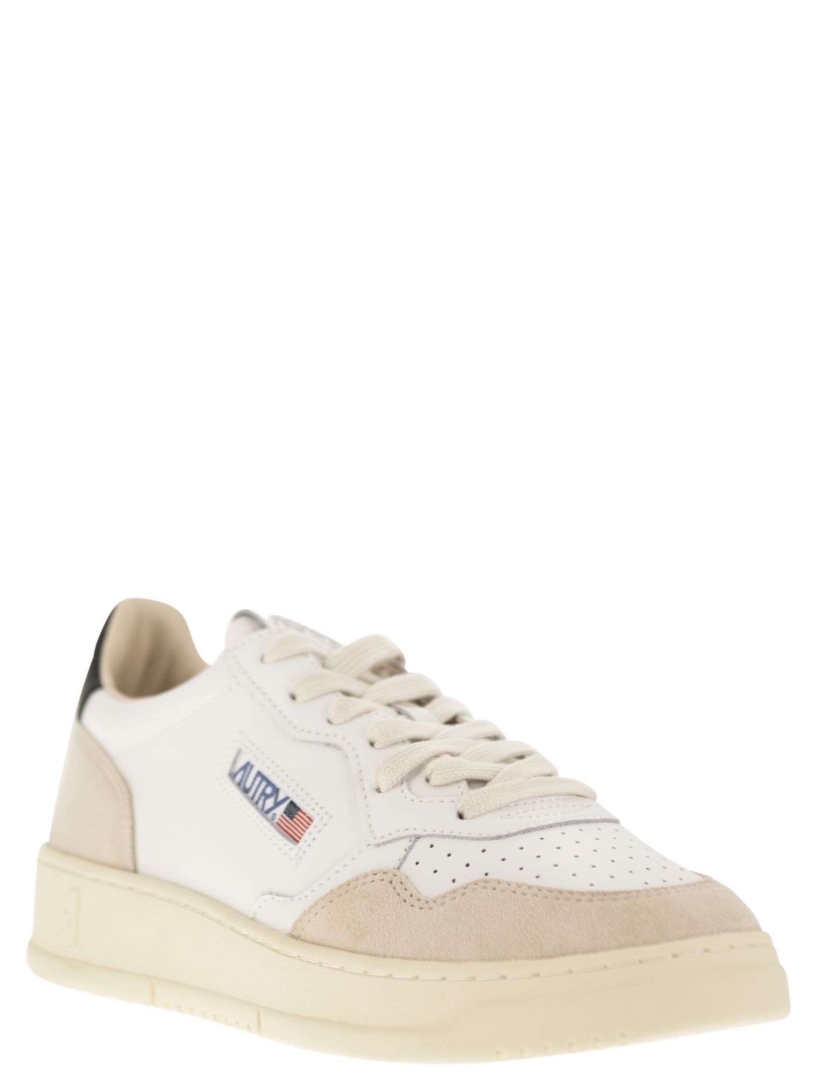 Autry Low-top Sneakers With Mixed Textures And Contrast Heel Tab In White