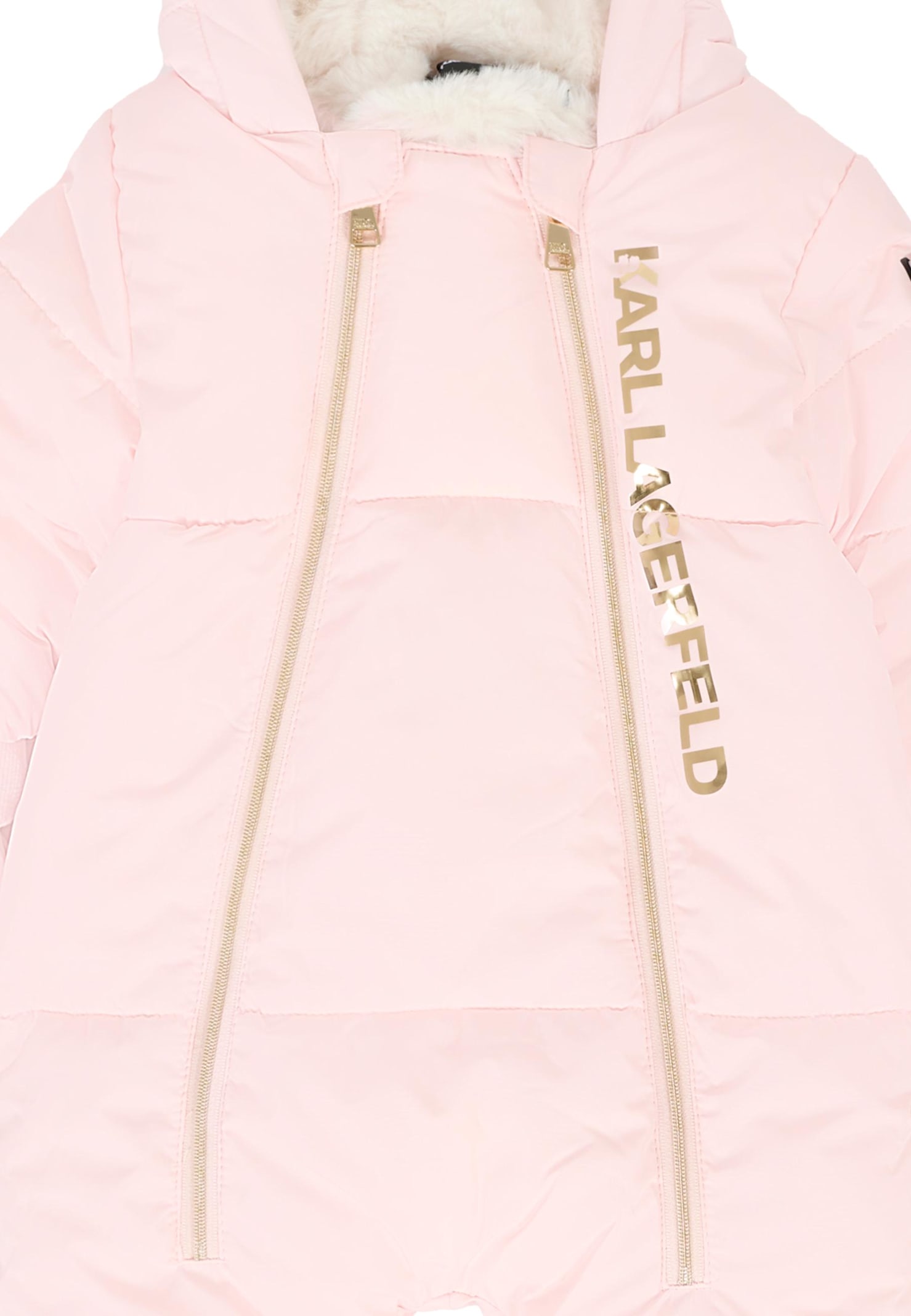Karl Lagerfeld Pink Down Jacket For Baby Girl With Choupette In Pink