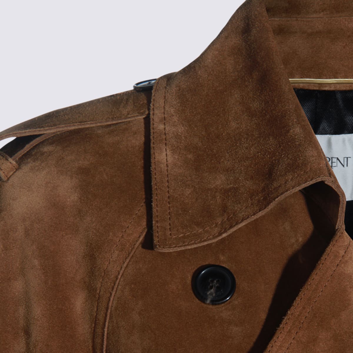 Saint Laurent Brown Leather Trench Coat In Brown