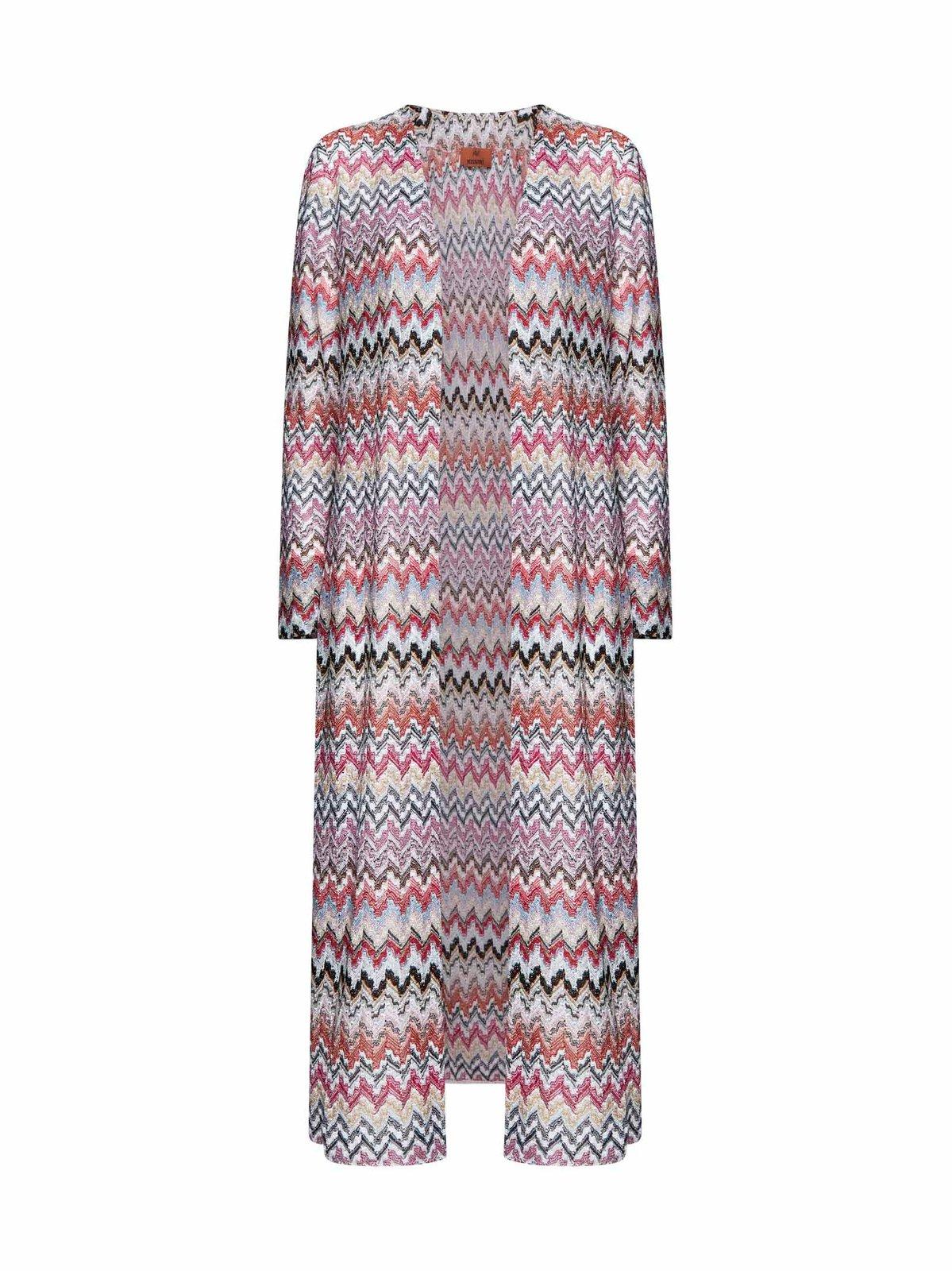 Shop Missoni All-over Patterned Long-sleeved Cardigan In Pink