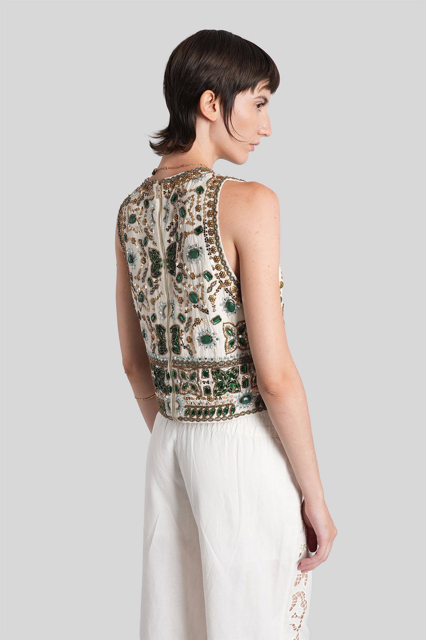 Alice And Olivia Amal Topwear In Beige Polyester In Multi