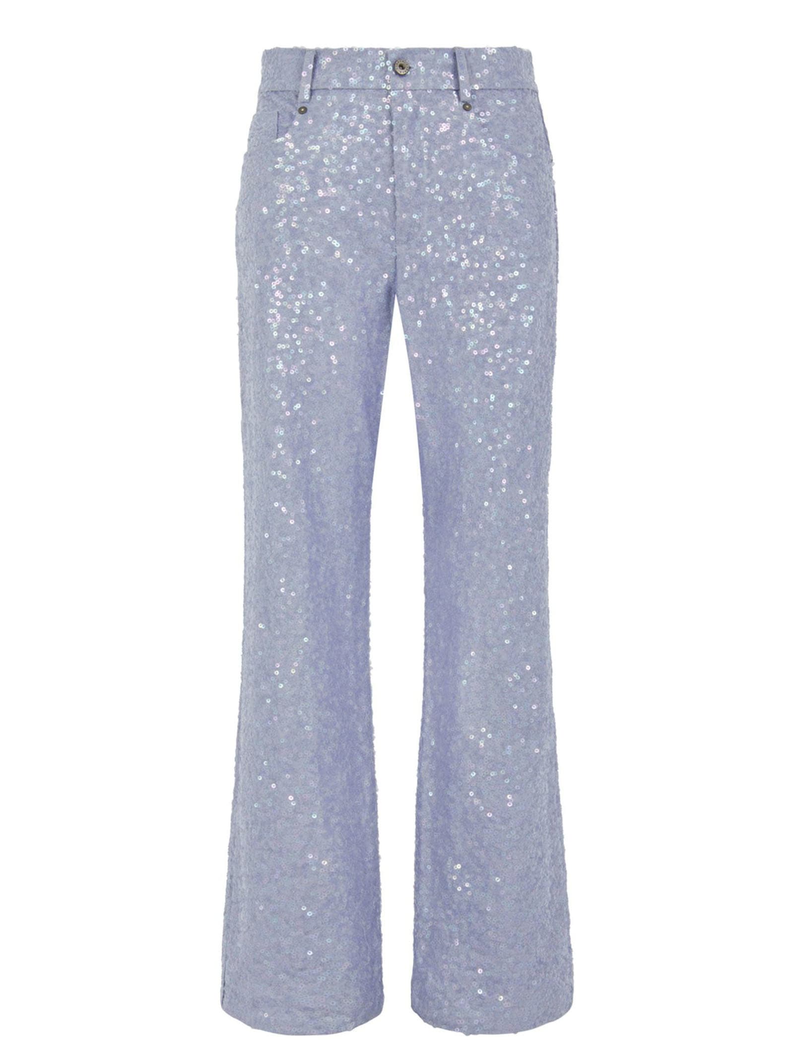 Shop P.a.r.o.s.h Periwinkle Blue Sequined Pants In Glicine