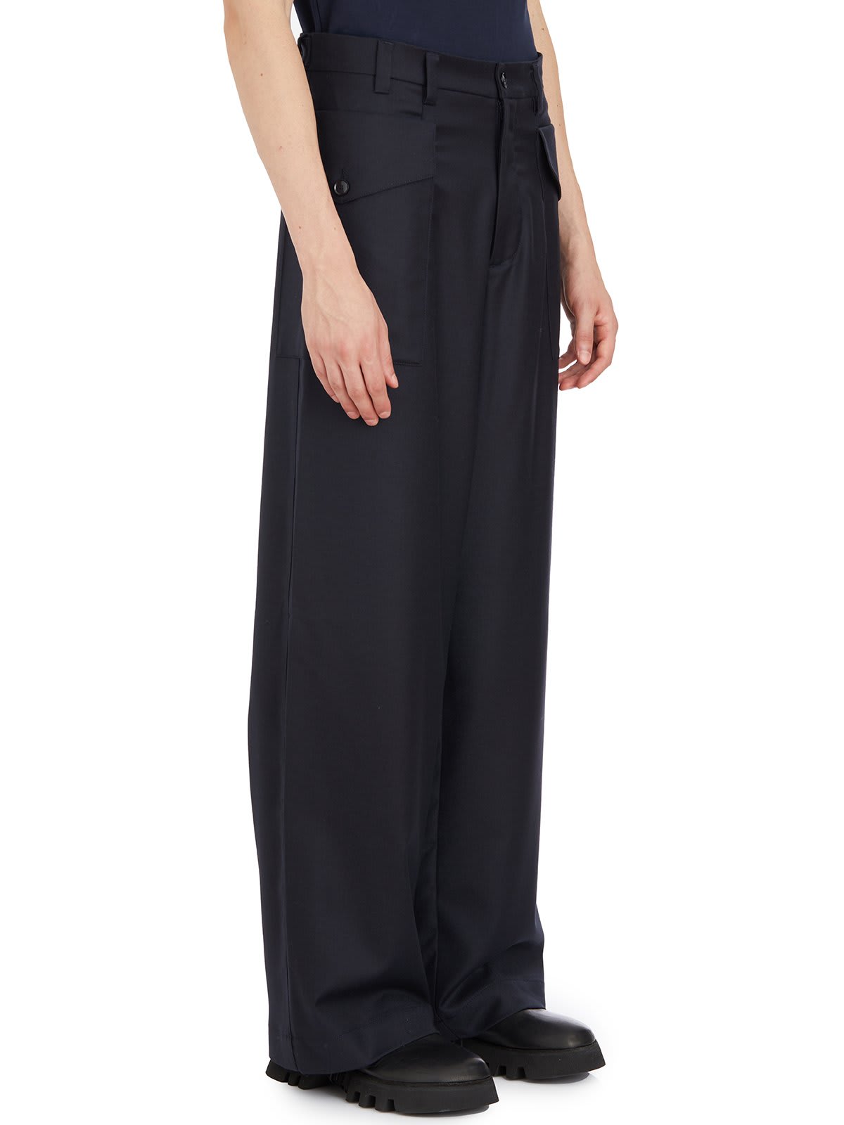 Shop Barena Venezia Caorloto Fan Wide-leg Trousers In Navy