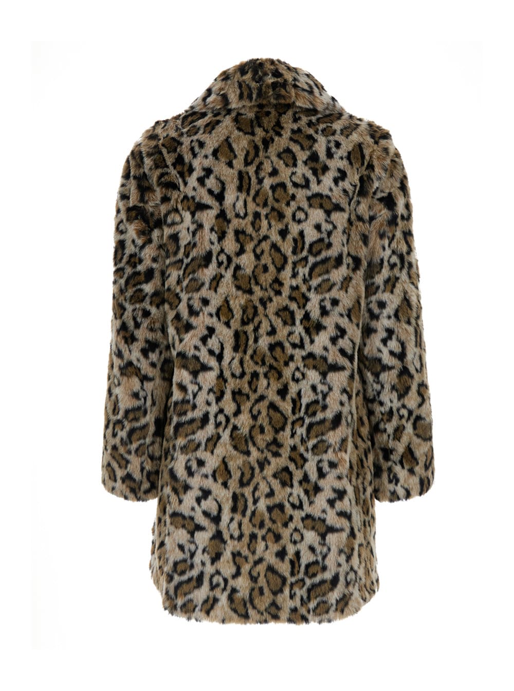 Twinset Brown Coat With Notched Collar And All-over Leopard Motif In Ecofur Woman In Brown