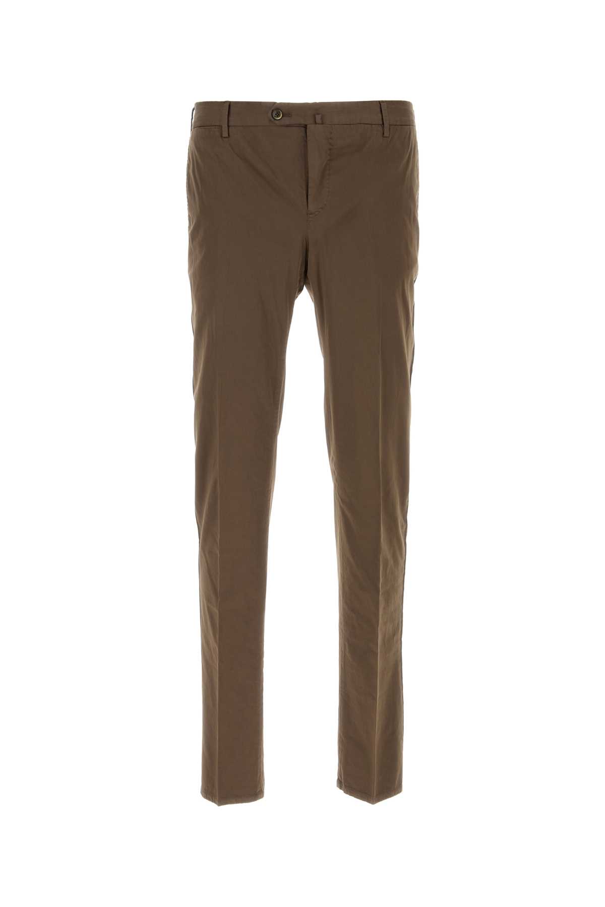 Brown Stretch Cotton Blend Silkochino Pant