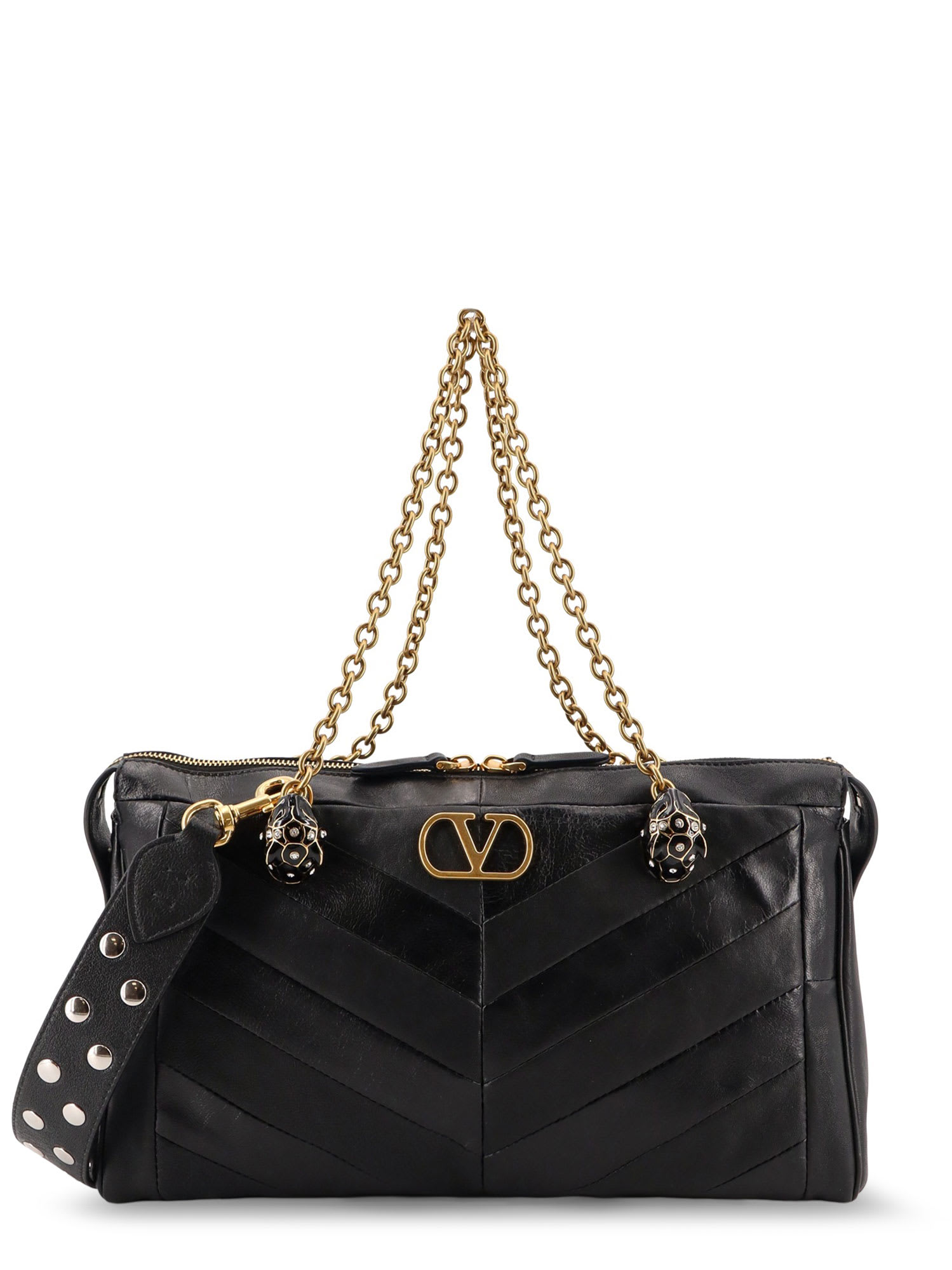 Valentino Panthea Leather Crossbody Bag With Metal Vlogo Signature In Black