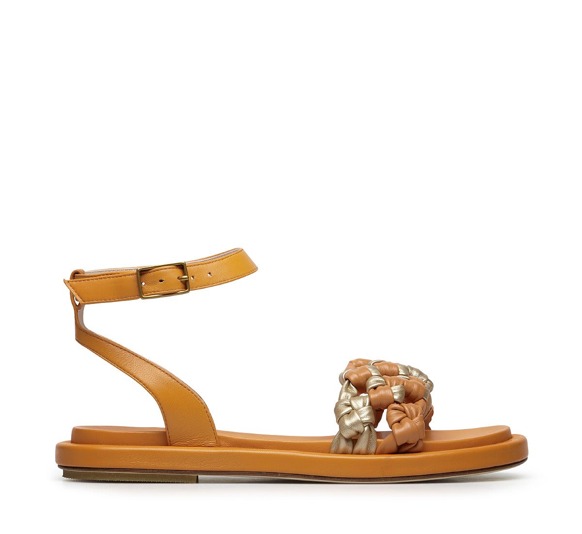 Fabi Woven Sandal In Cuoio+oro Chiaro