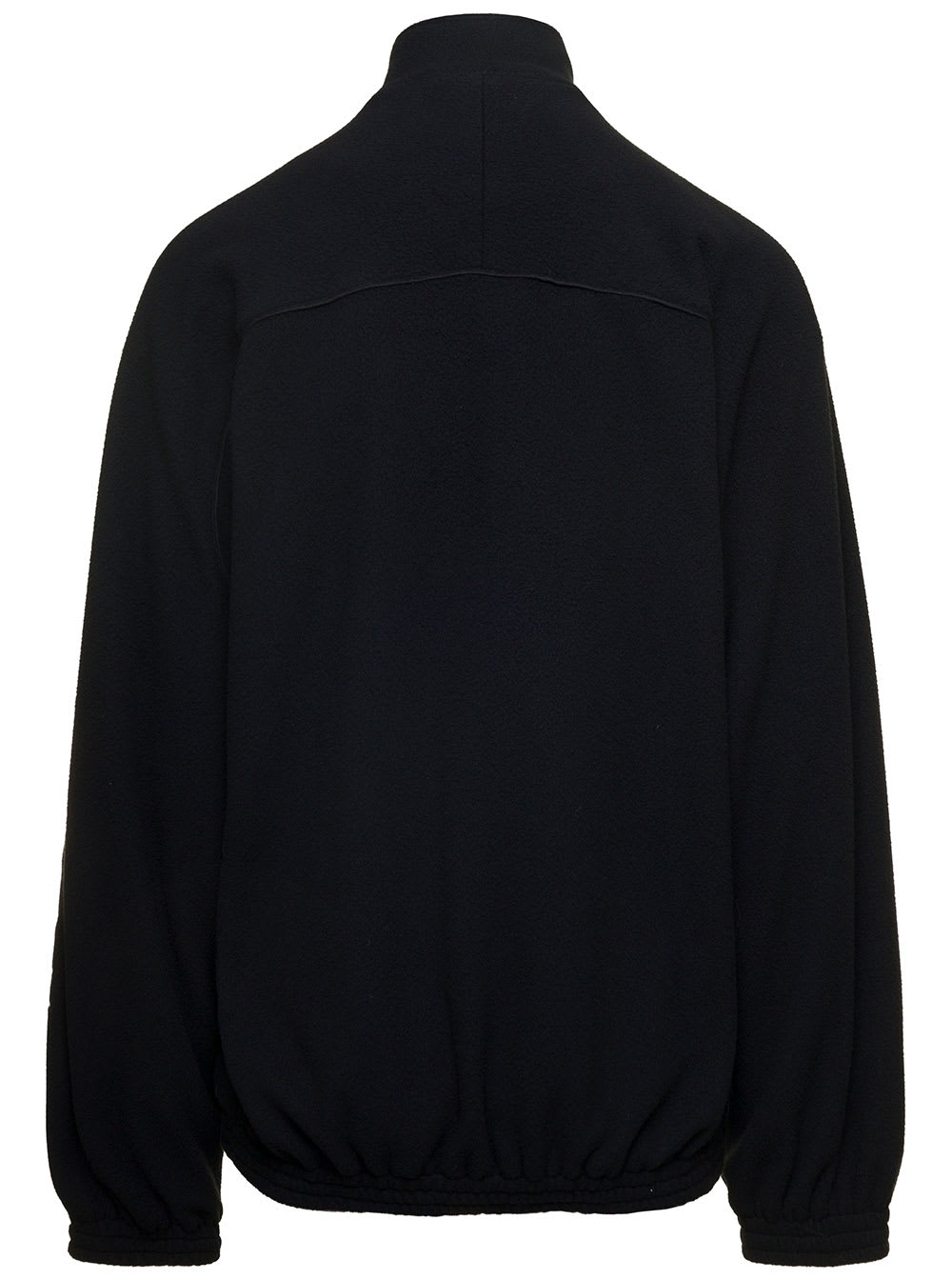 Shop Balenciaga Black Oversized Jacket With Turtleneck And Contrasting Lettering In Brushed Fleece Man