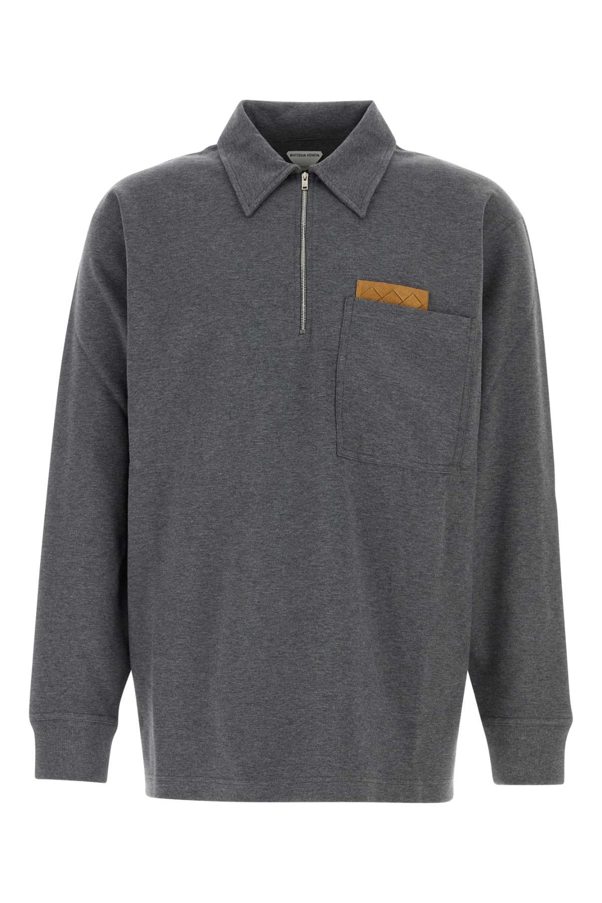 Bottega Veneta Mens Dark Grey Melange Melange Long-sleeve Cotton Polo Top Xl In Gray