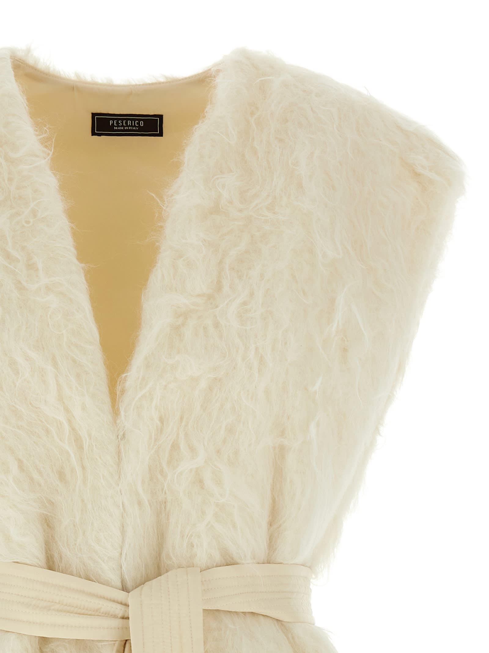 Peserico Waist Belted Sleeveless Fur Vest In White