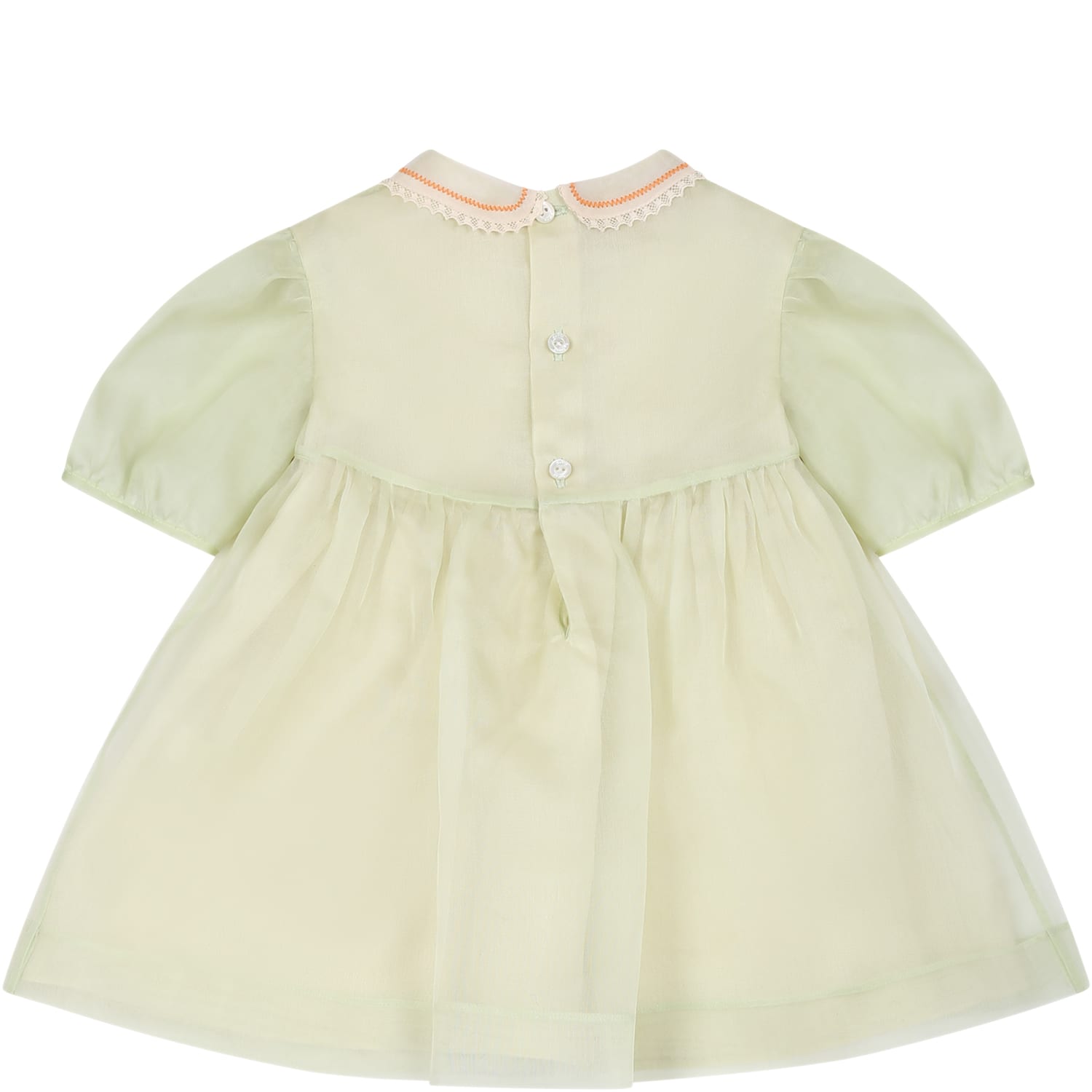 Shop Gucci Green Dress For Baby Girl With Flower And Interlocking Gg
