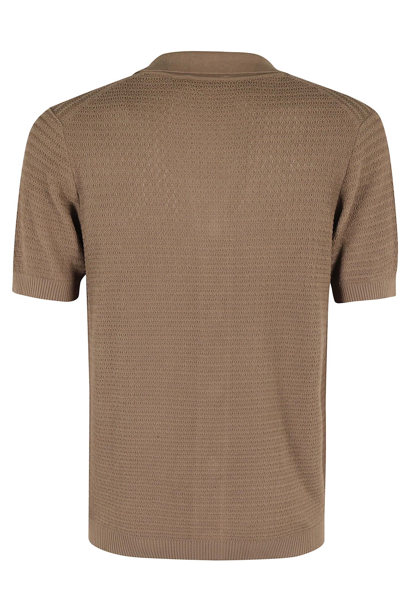 Kangra Cashmere Kangra Short-sleeved Shirt With Arabesque Textured Fabric And Notched Collar In Fango