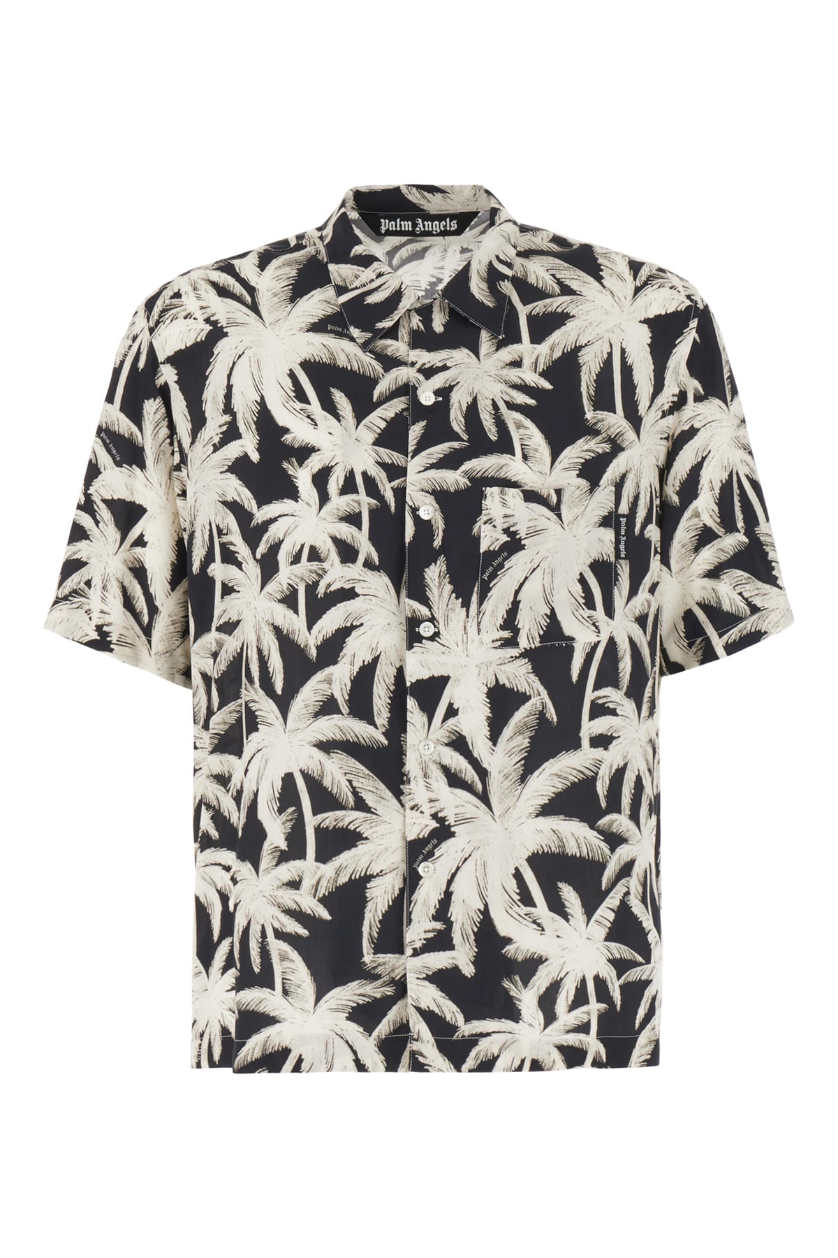 Palm Angels Printed Viscose Shirt In Black