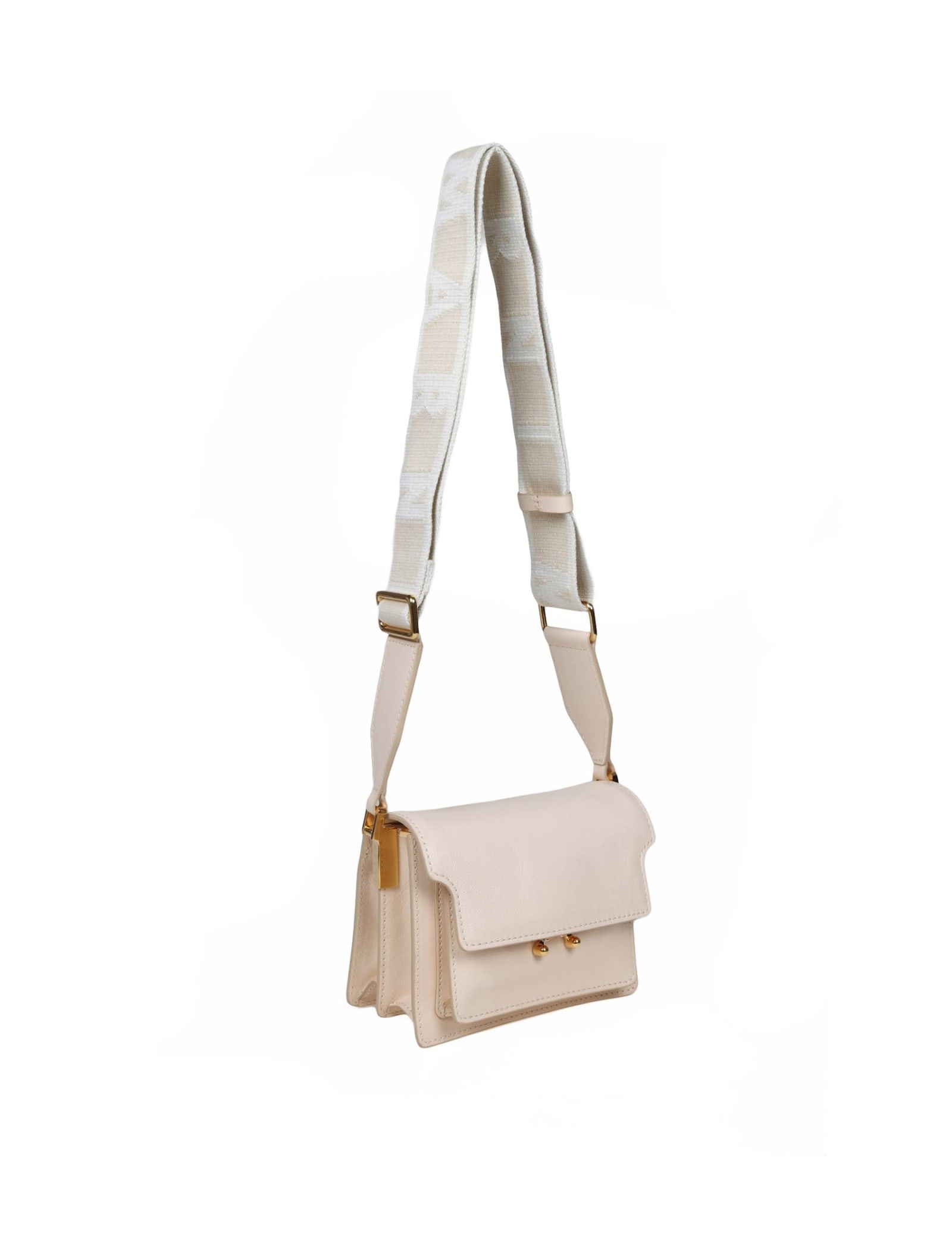 Shop Marni Small Trunk Soft Shoulder Bag In Cream Color Leather