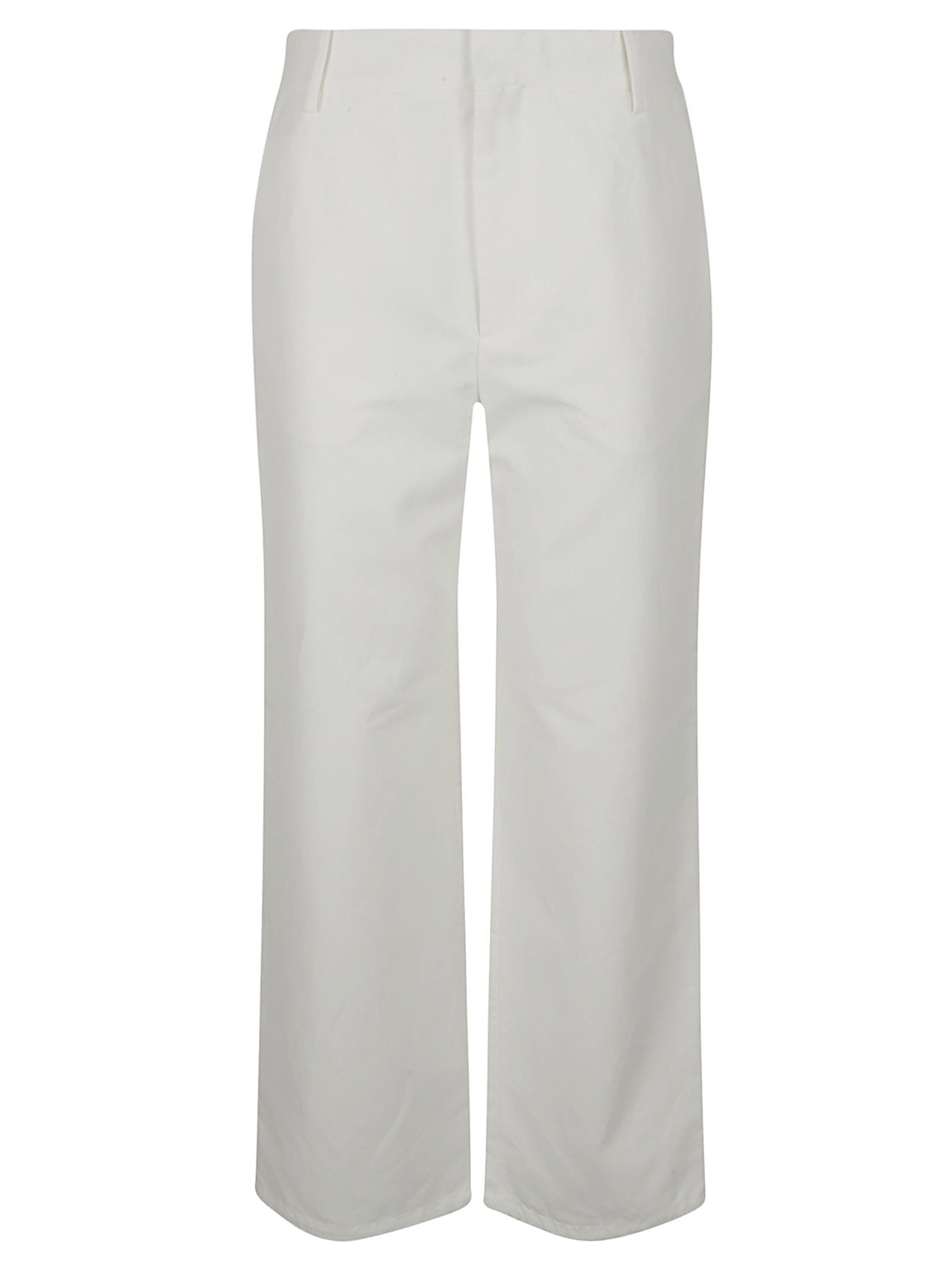 Shop Marni Logo Embroidered Wide Straight Leg Trousers  In White