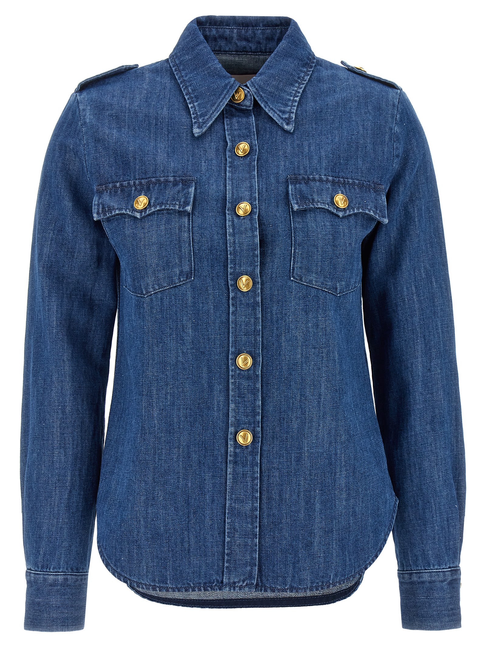 Shop Valentino Garavani Denim Shirt In Blue