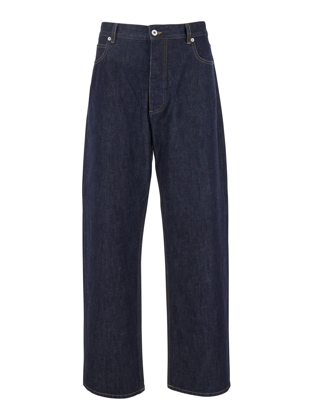 Dark Blue Five-pocket Jeans With Intrecciato Motif On Back In Denim Man