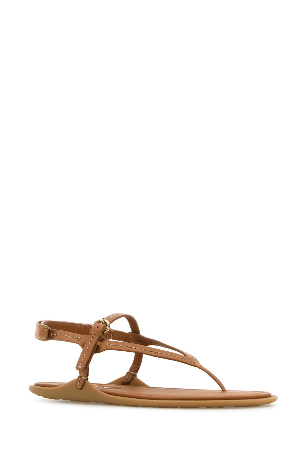 Miu Miu Camel Leather Thong Sandals In Brown