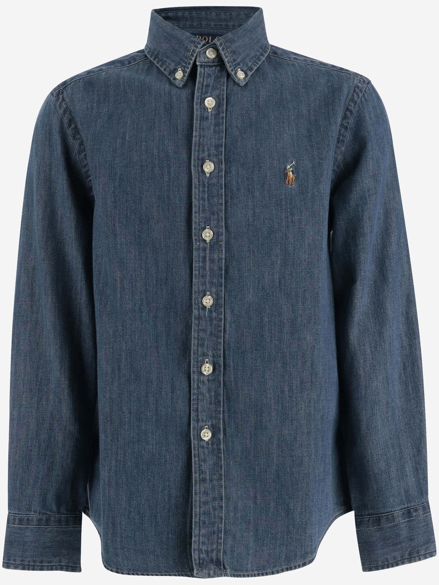 Shop Polo Ralph Lauren Cotton Denim Shirt With Logo In Blue
