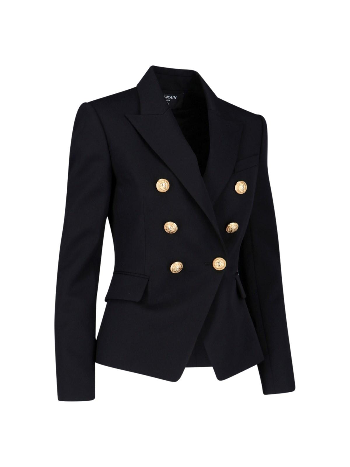 Shop Balmain Double Breast Blazer Jacket In Black