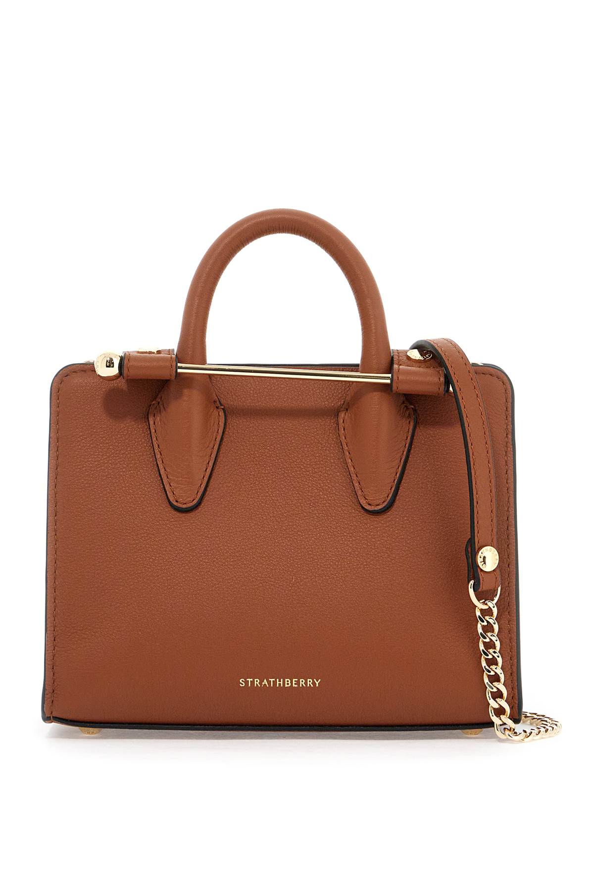 Shop Strathberry Nano Tote Leather Bag In Chestnut (brown)