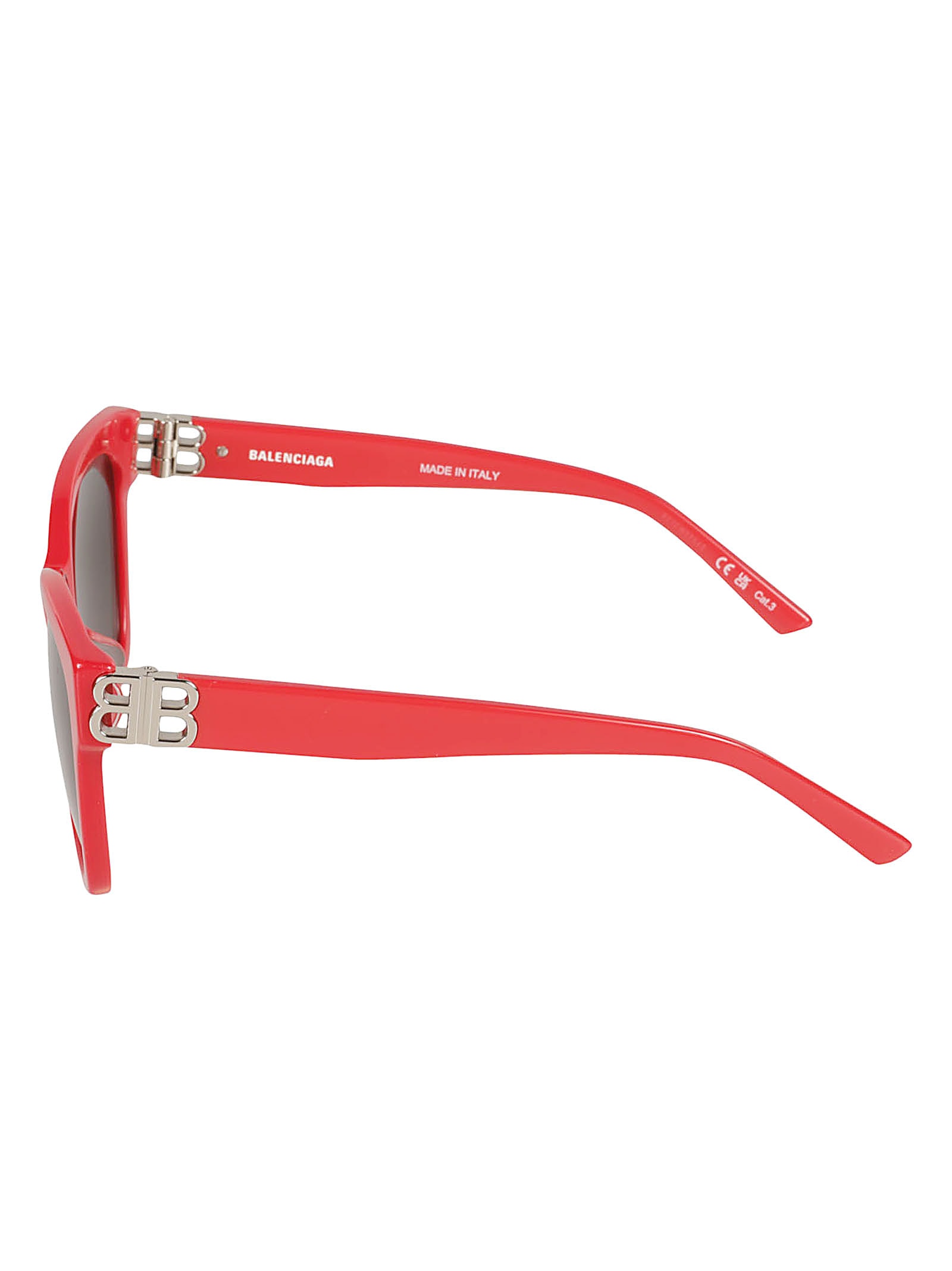 Shop Balenciaga Round Frame Bb Hinge Sunglasses In Red/silver/grey
