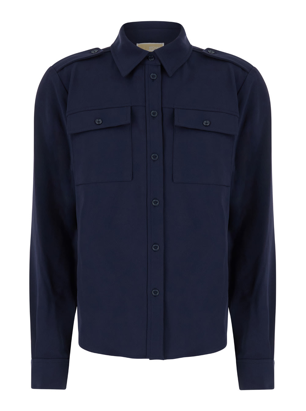 Shop Michael Michael Kors Blue Shirt With Classic Collar And Epaulettes In Tech Fabric Woman