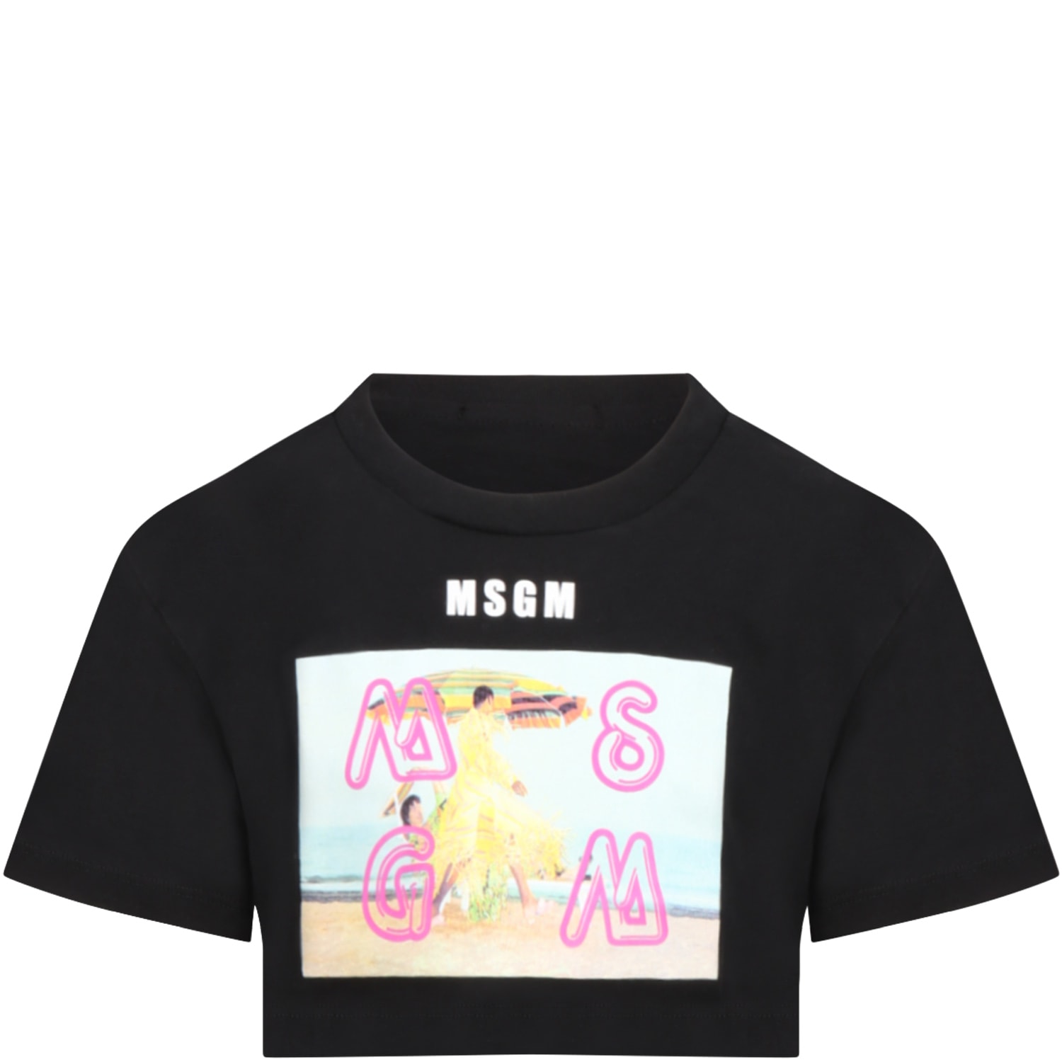 MSGM Black T-shirt For Girl With Print