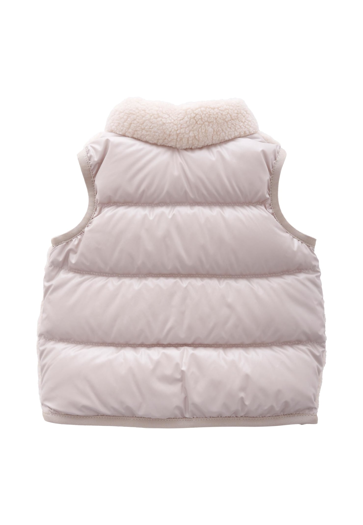 Moncler Beige Ernest Gilet For Babykids With Logo In Pink