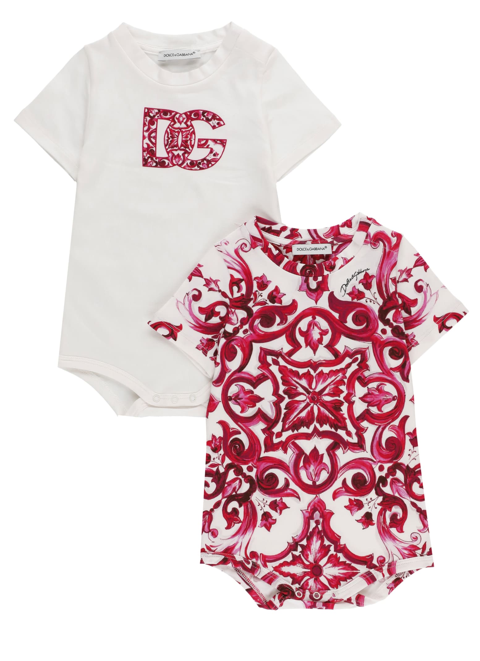 Dolce & Gabbana Babies' Logoed Onesie Set In Fuchsia