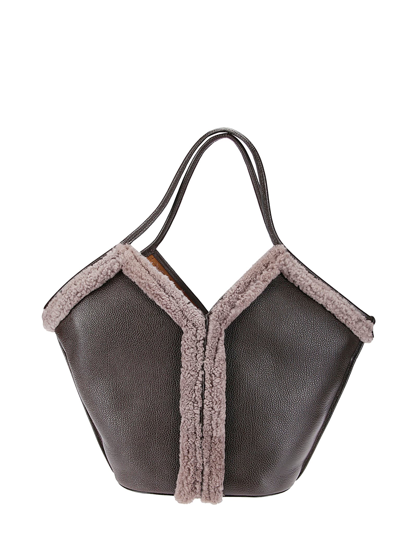 Hereu Calella Curly Shearling Trims Bag In Brown