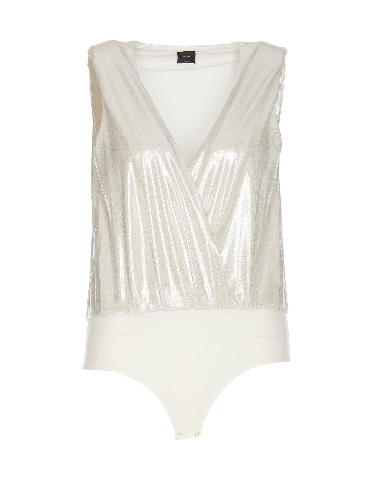 Shop Pinko Sleeveless V-neck Bodysuit In White