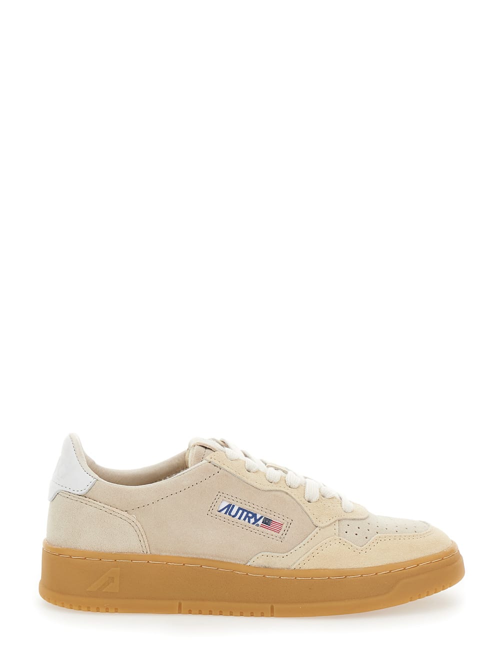 autry medalist beige low top sneakers with logo patch in suede woman