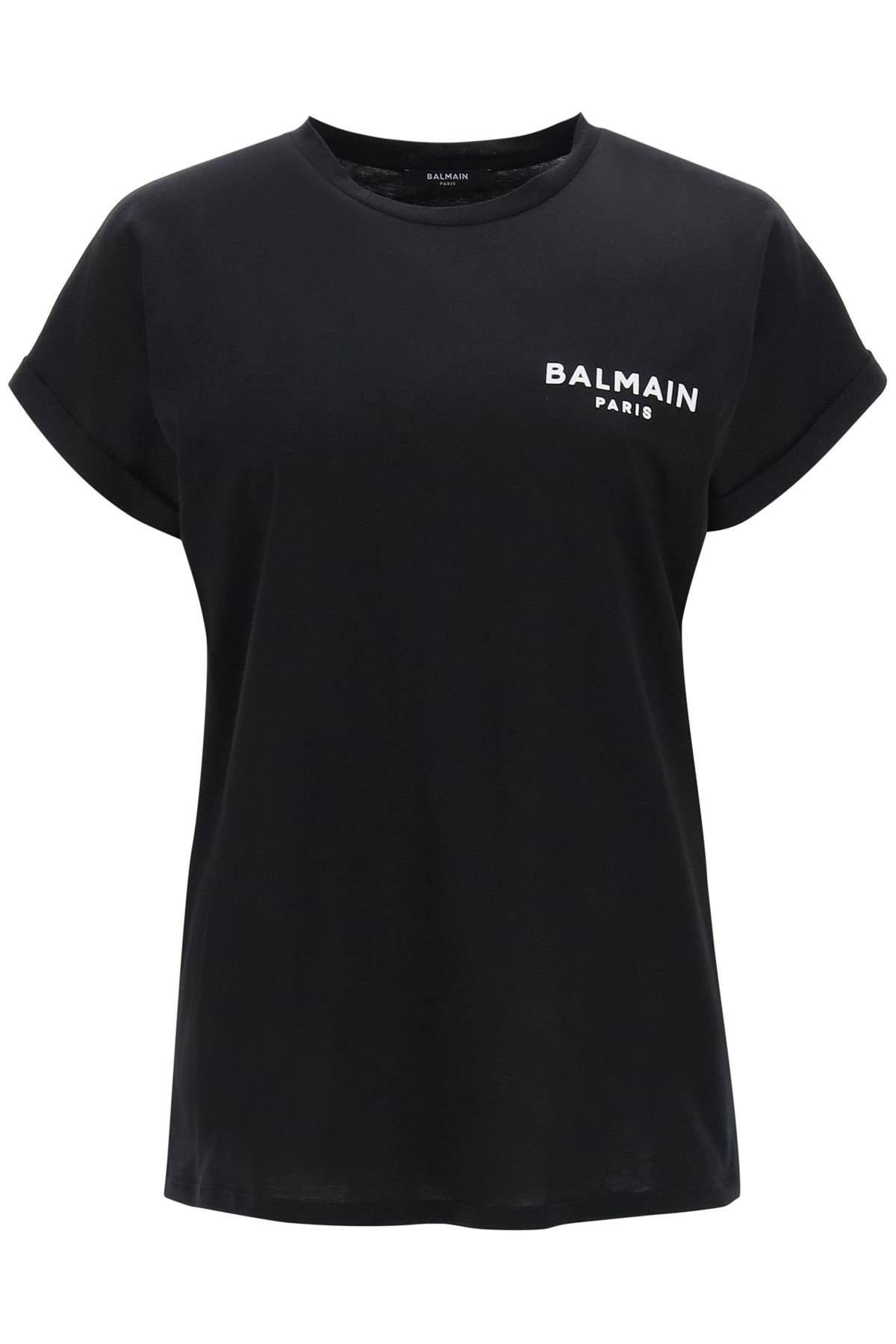 BALMAIN T-SHIRT WITH FLOCKED LOGO PRINT