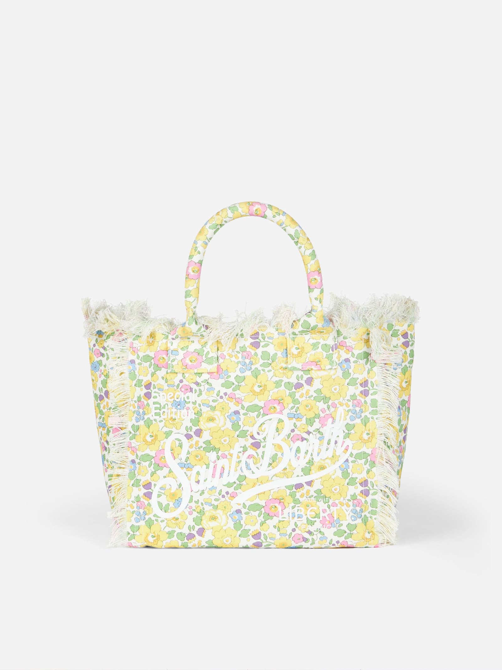 Mc2 Saint Barth Betsy Cotton Canvas Colette Liberty Handbag Made With Liberty Fabric In Yellow