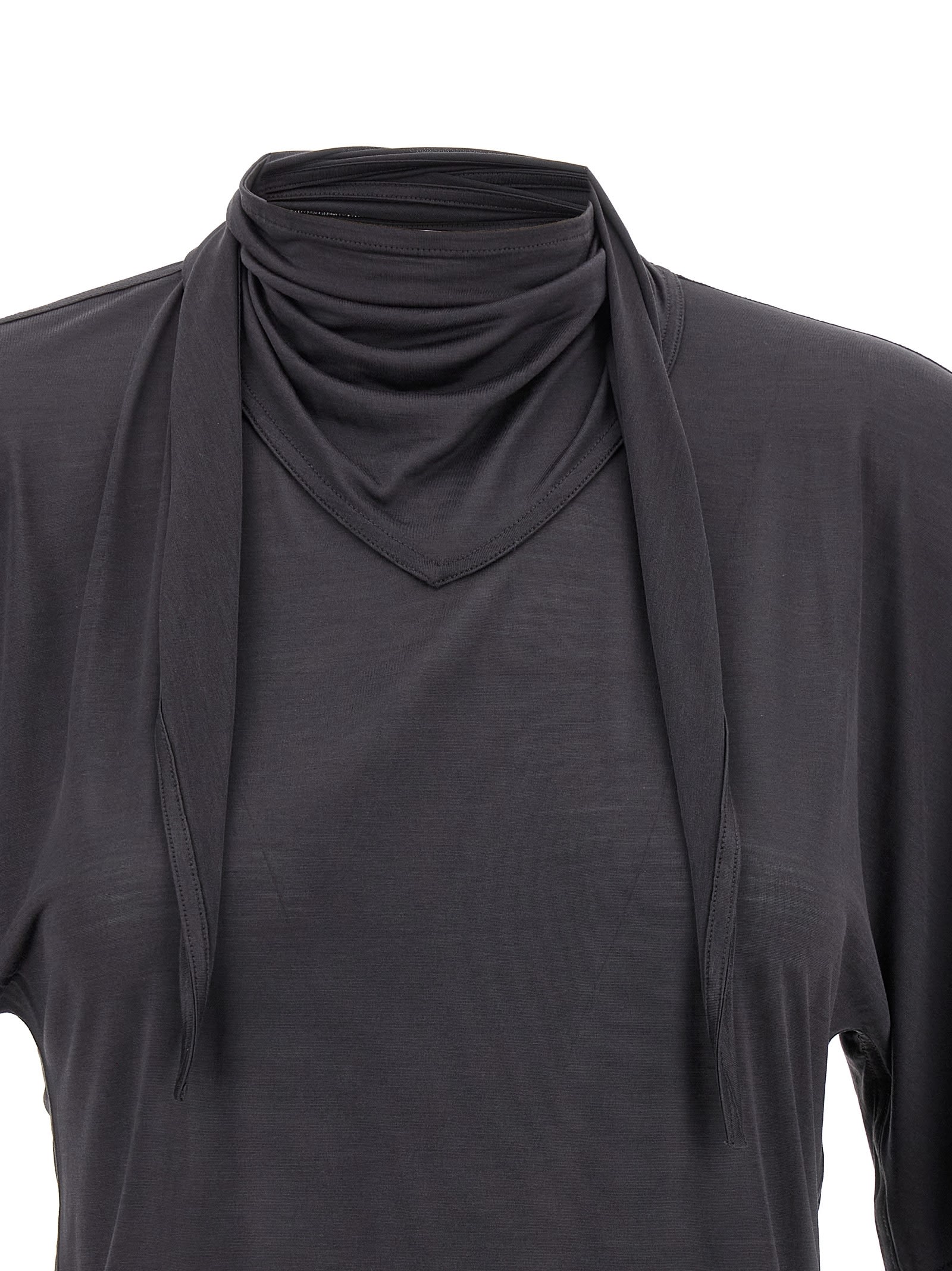 Lemaire Silk Crewneck Top With Knotted Scarf Detail In Black