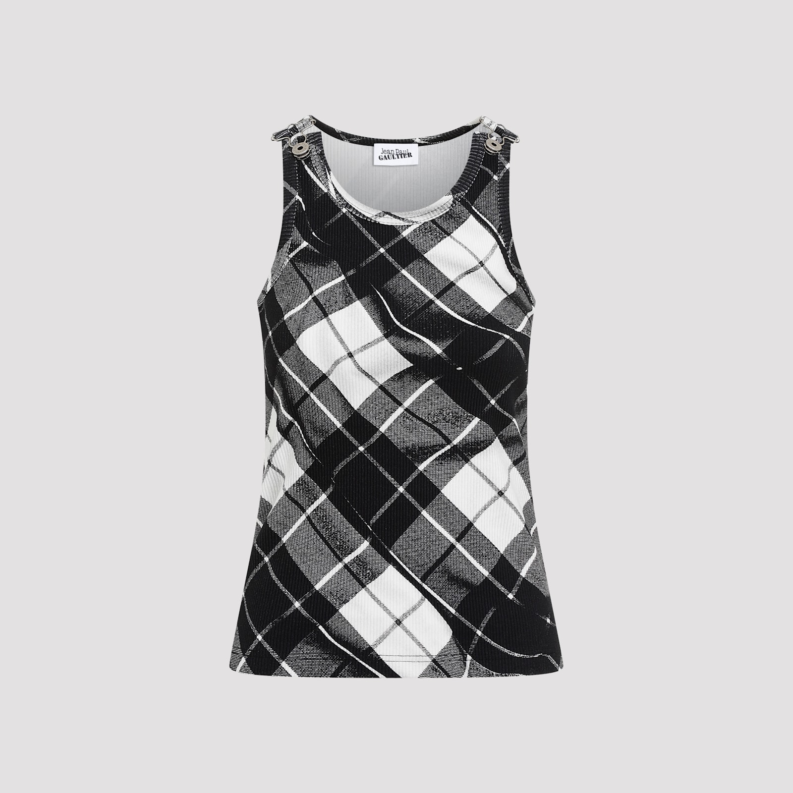 Shop Jean Paul Gaultier Printed Tartan Printed Top In Black Grey White